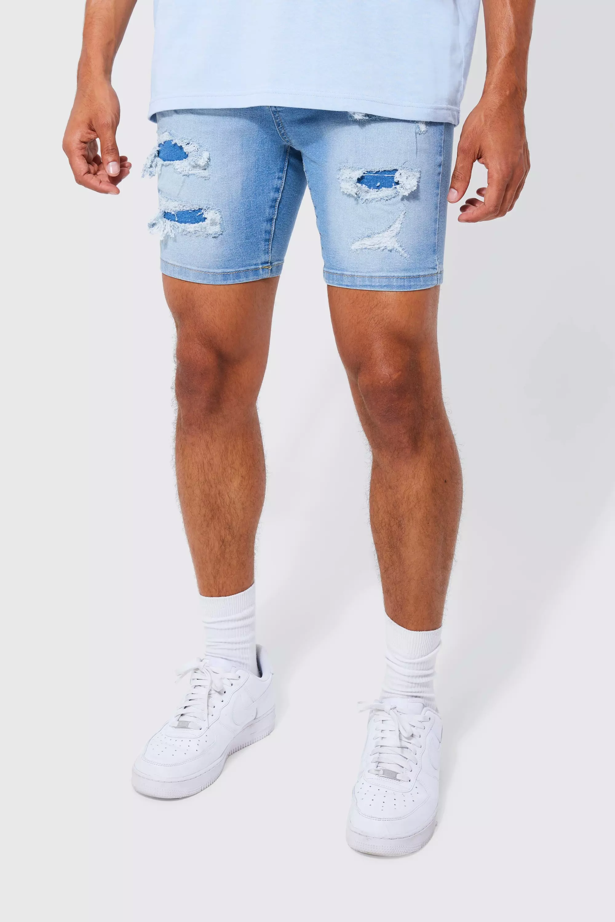 Mens skinny cheap stretch shorts